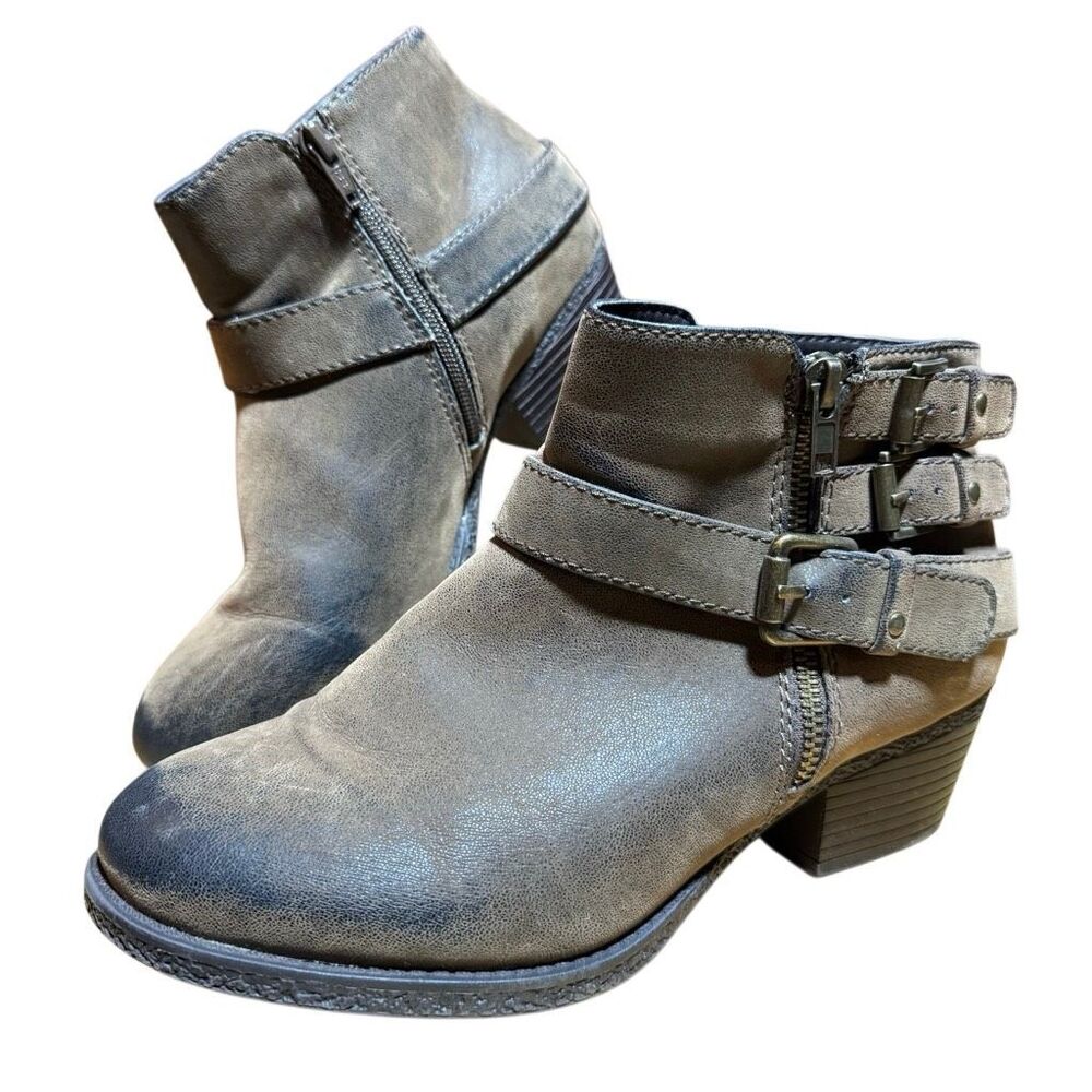 Sonoma Brown Zip-Up Buckled Booties Women’s 9 Wide